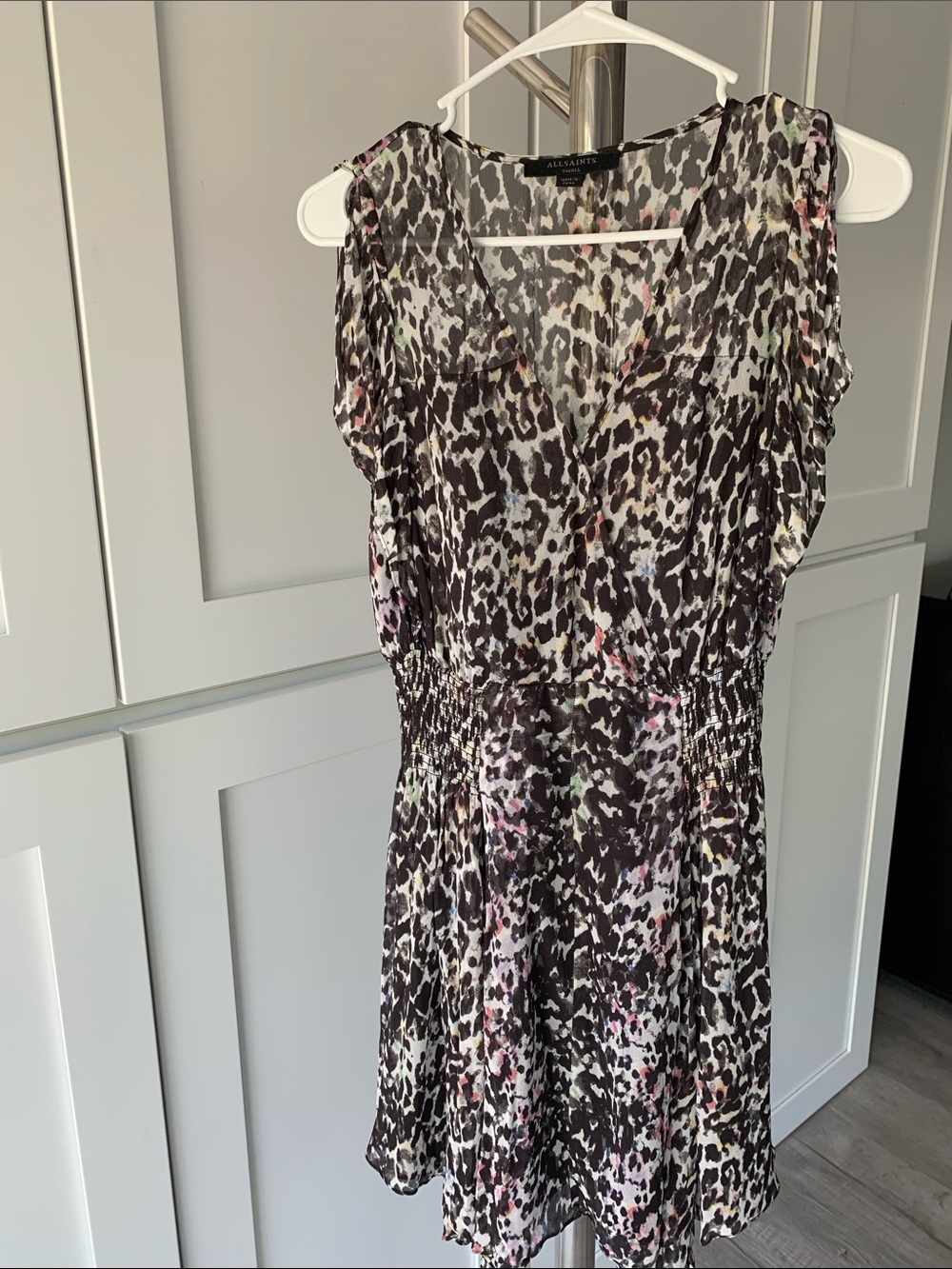 AllSaints Black and White Abstract Print Mini Dress, size S.